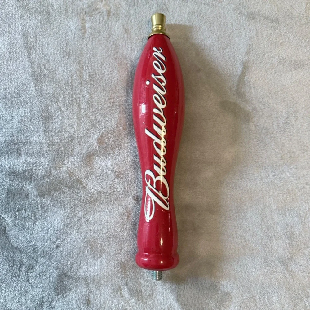 Budweiser Wooden Beer Tap Handle Red Draft Faucet Knob Bar Sign 10.5